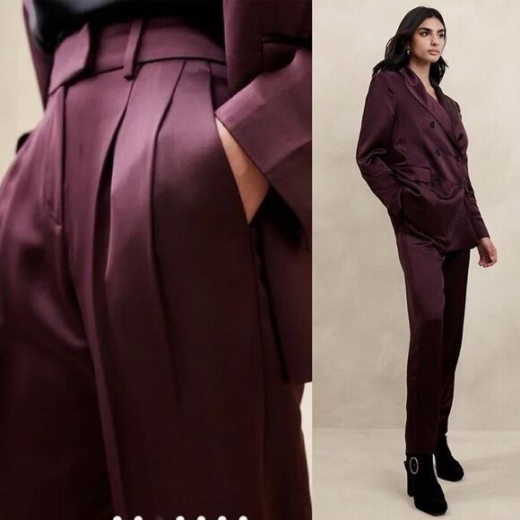 Banana Republic Pants - Banana Republic NWT Isa Pleated Italian Satin Tapered Pants in Purple Prune sz 4